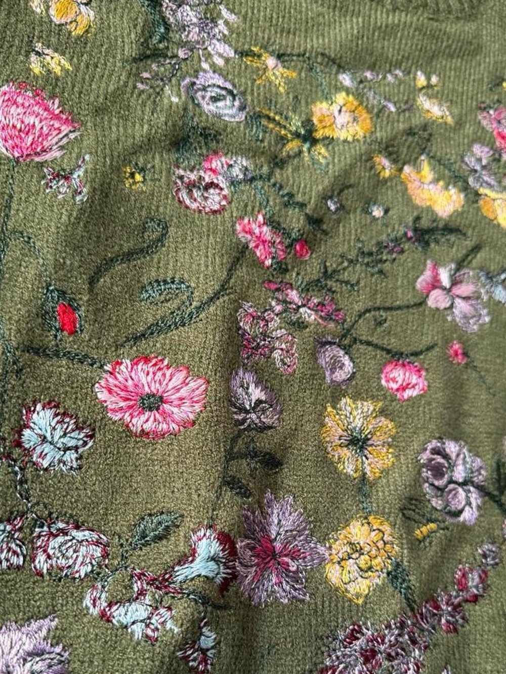 BiBi Olive Crewneck Sweater with Multicolor Floral Embroidery - Picture 3 of 3